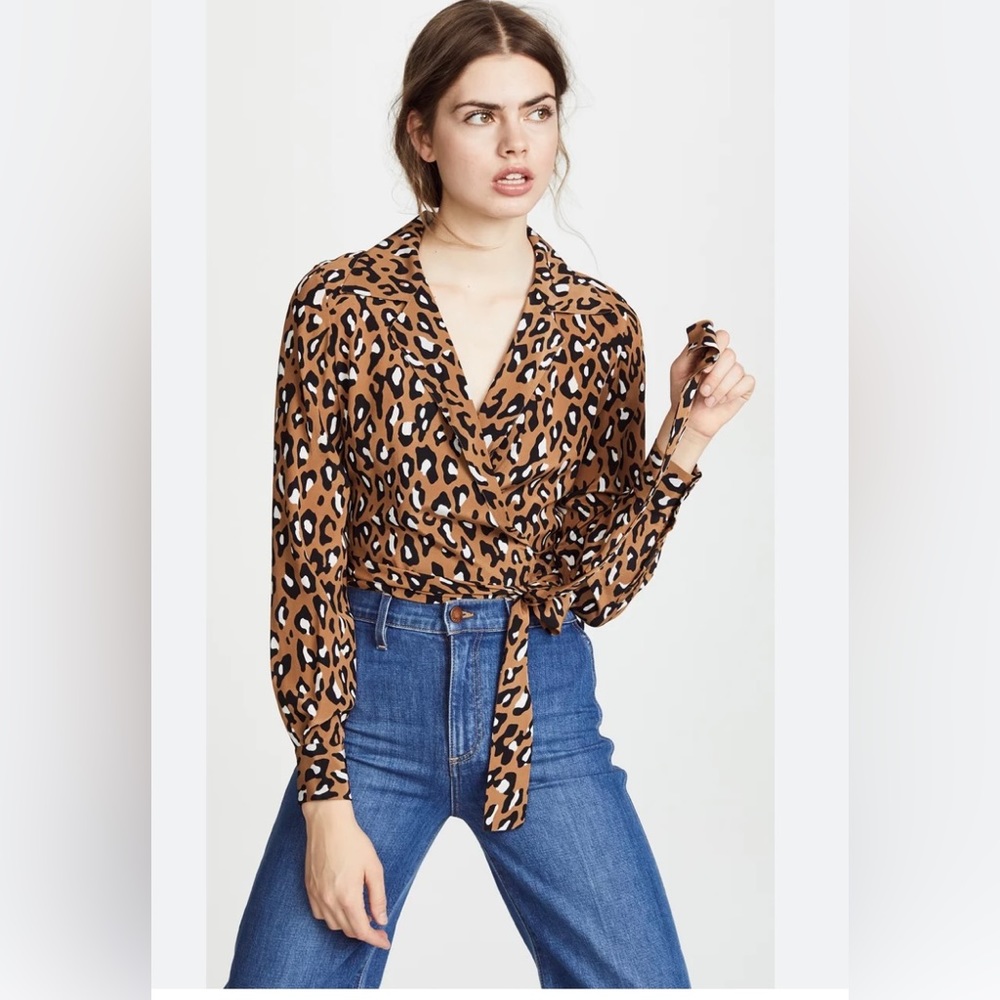 Diane Von Furstenberg Womens Whitman Leopard Print Cropped Silk Wrap Top 6